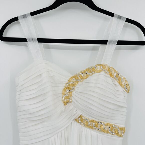 Blondie Nites Womens Dress Size 5/ Small Ivory Gold Beaded Chiffon Pleated Mini - Picture 2 of 10